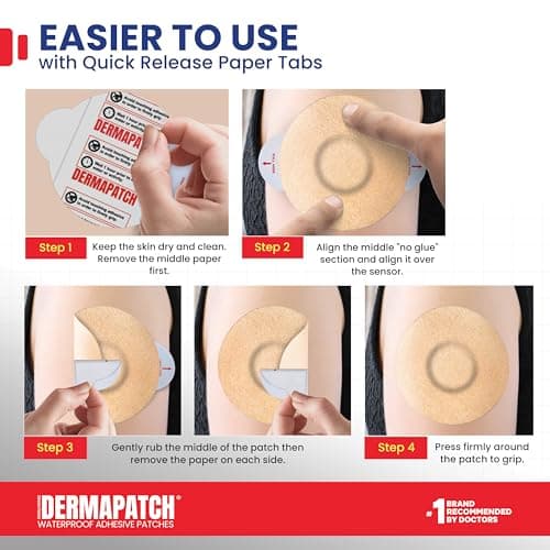 25-Pack CGM Adhesive Patches to Secure CGM Sensor, Waterproof and Latex Free CGM Sensor Patches for 7 Days,Pre-Cut Adhesive Tape, Continuous Glucose Monitor Protection Cover, No Glue in Middle (Tan) - Thumbnail 2