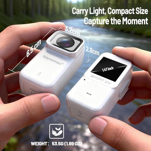 4K Body Camera with WiFi, POV Action Cam for Motorcycling Skiing Cycling Vlogging Sports, Magnetic Wearable Thumb Camera for Hands-Free Recording, Waterproof Portable Video Recorder, 64GB Card, White - Thumbnail 2