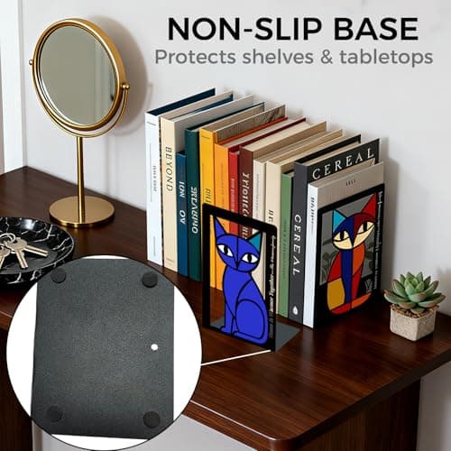 GUSFREUD Metal Cat Bookends Set of 2 – Decorative Cat Metal Book Ends for Shelves, The Mewsons Family Collection, Modern Cat Bookends for Living Room, Office & Bedroom - Thumbnail 3