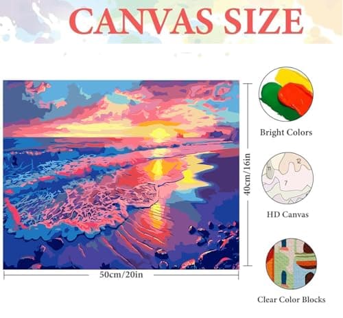 igoodom Paint by Numbers Kit for Adults Beginner – Sunset Lake Adult Paint-by-Number on Canvas, DIY Acrylic Painting Set for Home Decor, 20x16in - Thumbnail 6