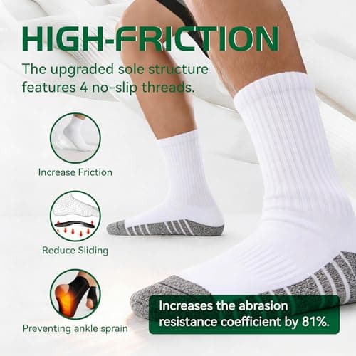 Crew Socks for Men, Mens White Socks Athletic Feetures Cushioned with Arch Support Cotton Running Hiking Essentials Moisture,1-Pairs Premium Trial Pack - Thumbnail 6