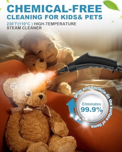 Zerpyor Handheld Steam Cleaner, 2500W Powerful 15sec Heat-up Multipurpose Steamer, 3-Level Temp, 37OZ Pressurized Deep Cleaning Steamer with 10 pcs Accessories for Window, Grease, Car, Home - Thumbnail 2