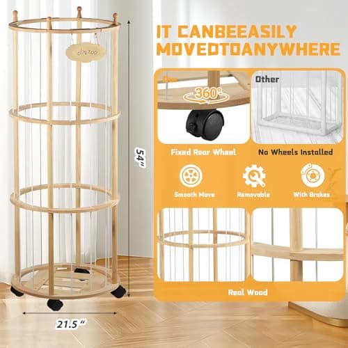 Viyuse Stuffed Animal Zoo Storage Large Wooden Stuffed Animal Holder&Toy Organizer,54"Plush Storage for Kids Playroom Bedroom,with Optional Wheels or Fixed Base,Decor Display Corner Round - Thumbnail 5