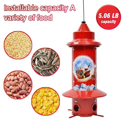 Squirrel Proof Bird Feeders, Long Lasting Bird Feeder for Outdoors, Reliable and Rust Resistant Metal Station for Prevents Squirrels from Stealing Food,5LB Large Capacity,Red - Thumbnail 5