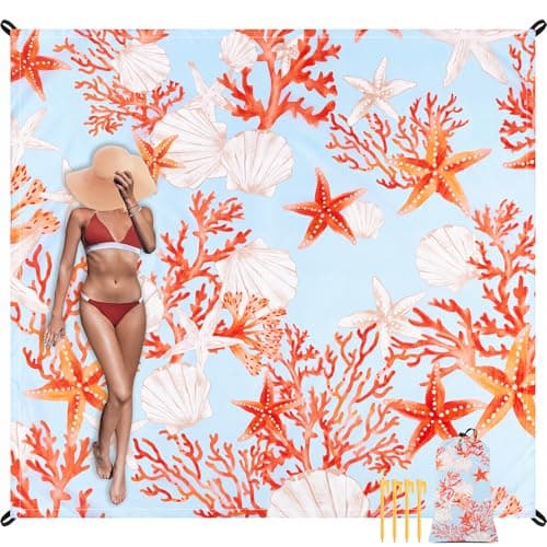 SkyNature Beach Blanket Waterproof Sandproof, 9 Ft X 10 Ft Extra Large Sand Free Beach Mat, Big Compact Lightweight Quick Drying Picnic Blanket with 4 Stakes & Pockets for Camping, Travel, Hiking - Image 1