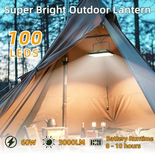 UMLAEN Camping Lantern Rechargeable Camping Lights 60W,3000LM, 6 Modes, Waterproof Camping Essentials with 5 Magnetic Bases, for Emergency, Power Outages, Tent, Hiking, Car Repair, Fishing - Thumbnail 3