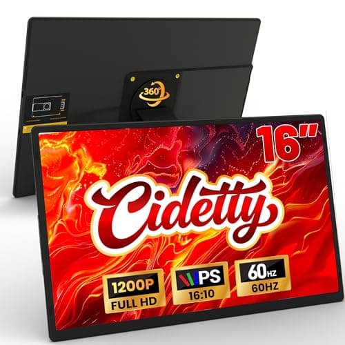 CIDETTY 16" Laptop Screen Extender, 1920x1200 FHD Portable Monitor for Laptop, 360° Magnetic Stand Travel Second Screen for Mac, Windows, Android Phone