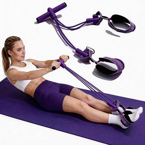 FRAWENLECO Fitness Resistance Bands with 4 Tube Pedal Ankle Puller, Elastic Yoga Pedal Stretch Band for Exercise, AB Training, Sit Up Equipment