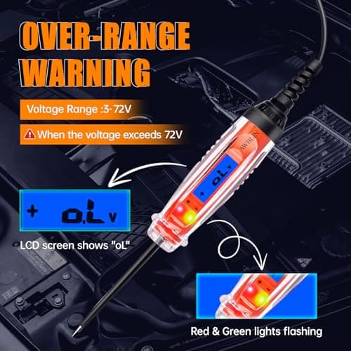 AWBLIN Automotive Test Light 3-72V DC Digital Light Tester with Voltmeter, Heavy Duty Auto Circuit Tester with LCD Backlight Display and LED Indication, Electric Test Pen with Illumination - Thumbnail 4