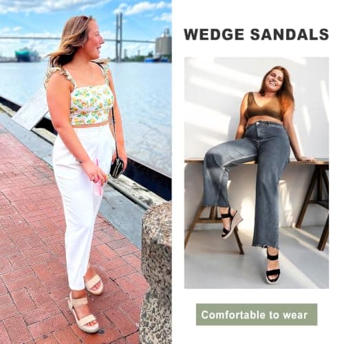 Jeossy Women's Espadrille Wedge Black Sandals Comfortable Platform 3.5 Inch Wedges Heel with Arch Support, Summer 8801 Sandals for Beach, Wedding, Casual & Dressy Wear, Size 9.5(DJY8801 Black 09.5) - Thumbnail 4