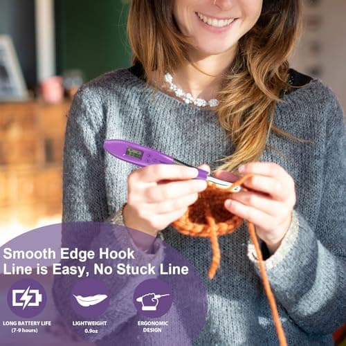 Light Up Crochet Hook Set with Digital Counter, 18 Size Interchangeable Ergonomic Crochet Hooks (2.0–14.0mm), USB Rechargeable Lighted Crochet Hook Kit with Case for Arthritic Hands & Beginners - Thumbnail 5