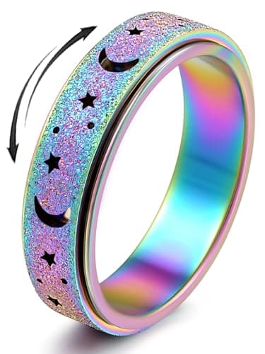 MHWTTY Anxiety Ring for Women Fidget Ring Spinner Rings Stainless Steel Fidget Toys Adults Fidget Rings Gift for Women Rainbow Size 6