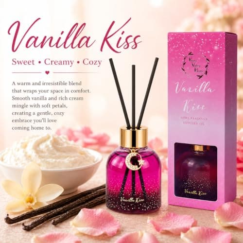 Reed Diffuser Set, Pretty Valley Home Diffuser 80Ml / 2.7 fl OZ Gift Box - Includes Reed Diffuser Sticks, Long Lasting Fragrance Oil and Glass Bottle for Office Living Room Decor (Vanilla kiss) - Thumbnail 2
