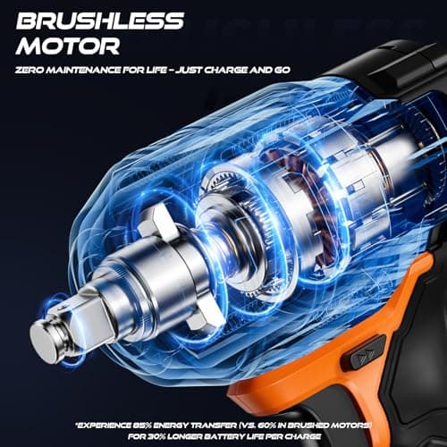 DECERK 900Nm High-Torque Impact Wrench - Covers 94% of OEM Torque Specs for Trucks, SUVs & Farm Equipment [4000mAh Dual Batteries] [1/2 Inch Driver] [21V MAX] Brushless, Cordless, Electric, Power,Gun - Thumbnail 4