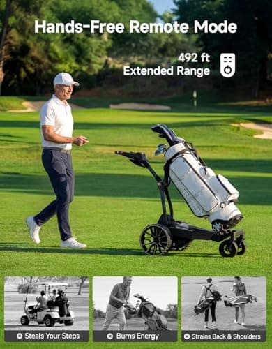 KEMIMOTO ApexR Electric Golf Cart with Power Assist Mode, 492FT Remote Control, Dual 240W Motor 36 Hole Battery, IPX5 Water Resistant Compact Folding Golf Caddy w/ USB-C, Drink & Umbrella Holder - Thumbnail 2