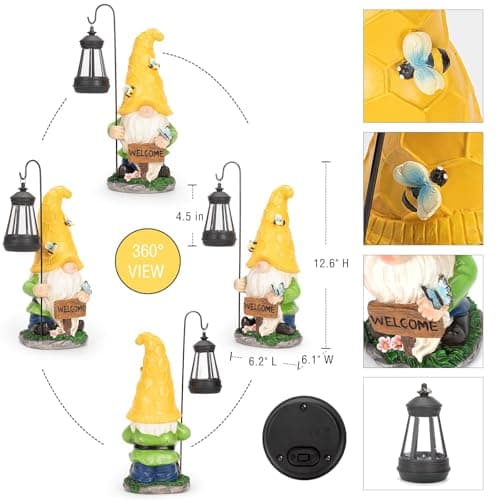 DoYouzhuo8 Solar Garden Gnome Statue with Lantern - Hand-Painted Resin Gnome Decor, IP44 Waterproof Outdoor Figurine for Yard Patio Porch, for Mom Women Housewarming Christmas - Thumbnail 4