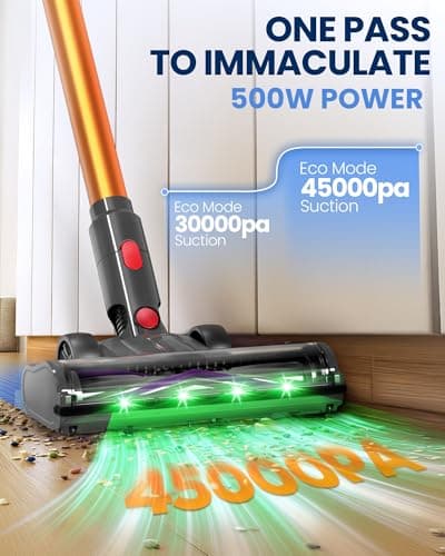 Zynet S8 Cordless Vacuum Cleaner, 500W/45KPA/40Mins Lightweight Stick Vacuum for Home, LED Display and Green Headlights, 6-Stages Filtration, Self-Standing Vacuum for Hard Floor, Carpet and Pet Hair - Thumbnail 2