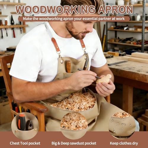 VKDDM Wood Carving Apron with Chip Catcher, Adjustable Canvas Woodworking Apron for Men with Large Pouch, Wood Working Tool Apron Gift for Men | Father's Day | Woodworkers - Thumbnail 4