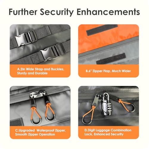 BATSUVCER Car Rooftop Cargo Carrier Bag 20 Cubic Feet, 100% Waterproof Heavy Duty Car Roof Bag for All Vehicle with/Without Racks - Anti-Slip Mat, 6 Door Hooks, Storage Bags, 5CM Straps(Orange) - Thumbnail 3