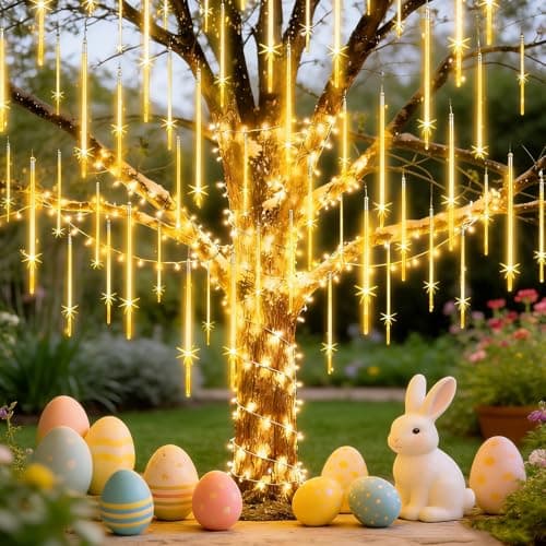 Christmas Lights Outdoor,16 Inch 20 Tubes Meteor Shower Light Falling Rain Drop String Lighting Icicle Snow Cascading Xmas String Decor for Tree Wedding Party Garden Holiday Decoration,Warm White - Image 1