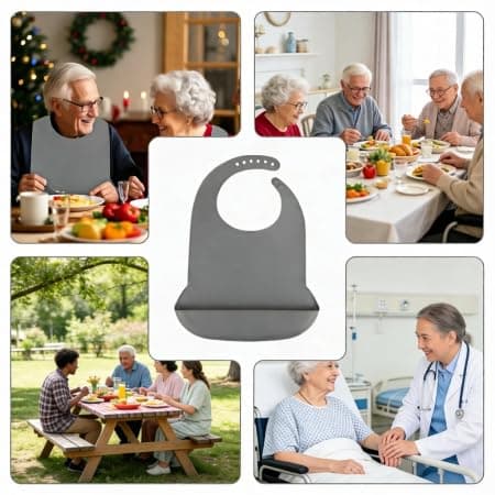 DegoCython Oversized Adult Bib with 3D Crumb Catcher, Food-Grade Silicone BPA-Free, Adjustable Button Closure, Easy Clean & Boil-Safe, Portable for Seniors Patients Home Travel Nursing Homes - Thumbnail 2