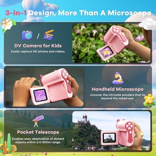 Hideal HP60 IPS Microscope for Kids: [Auto On & Off] [3-in-1] 2" Portable Handheld Microscope Miniscope, Pocket Mini Scope Educational Science Kit, Christmas Birthday Gifts for Kids, PC View, Pink - Thumbnail 3