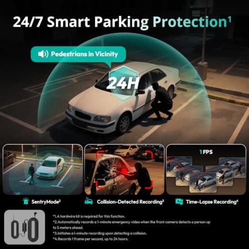 BOTSLAB 3K 4 Channel Dash Cam with Hardwire Kit, 24/7 Parking Mode, 360°All-Sides View, Front and Rear Inside Car Camera, 3.18”Touch Screen,Night Vision Voice Control,Free 128GB Card 5.8GHz WiFi & GPS - Thumbnail 6