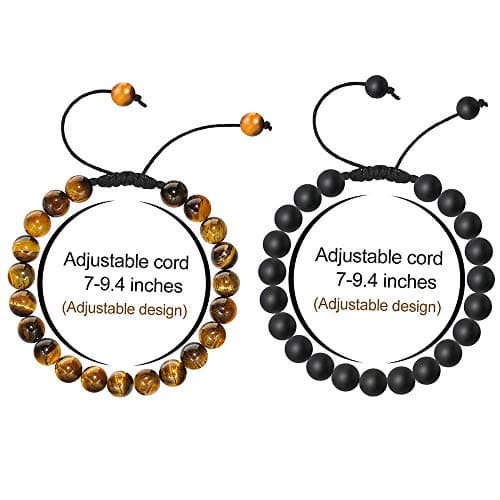 M MOOHAM Mens Bracelet Gifts for Him - Tiger Eye Black Matte Agate Mens Adjustable Bracelet Gifts for Teen Boy 16-18 - Thumbnail 5