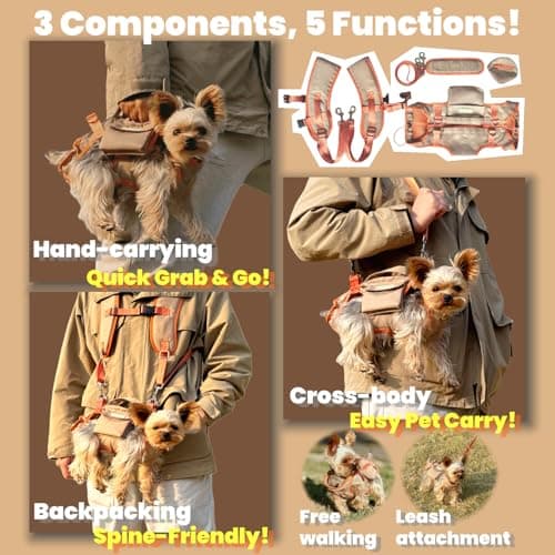 YorkieGogo Pet Carrier Sling & Backpack, Full Body Lift Harness, Soft Lift Support and Rehab Harness for Small Dogs and Cats (Khaki, XXS) - Thumbnail 2