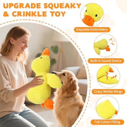 VOXGET Dog Calming Duck Toys, 2026 New Interactive Duck Toy with Quack Sound and Crazy Crinkle for Large Dogs, Soft Stuffed Plush Calming Duck Toy for Dogs Reduce Boredom -Yellow, 17.7"x14.9"(L) - Thumbnail 4