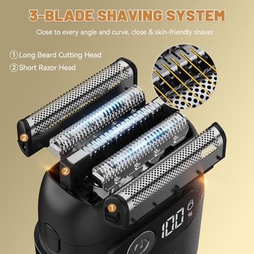3-Blade Foil Shaver for Men, Portable Electric Razor Beard Trimmer - Thumbnail 3