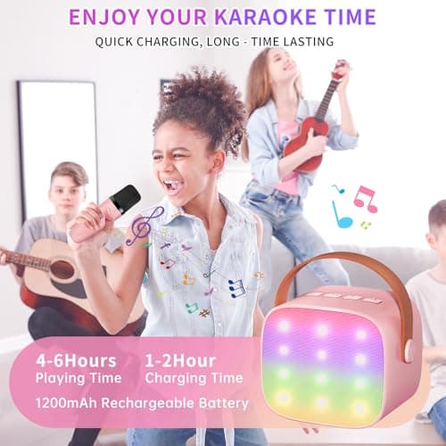 Mini Karaoke Machine Kids Microphone, Haomuren Portable Bluetooth Karaoke Speaker with 2 Wireless Microphones and LED Lights, Christmas Birthday Party Gifts for Kids & Adults - Thumbnail 4
