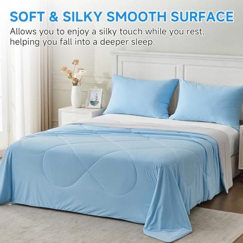 HOMFINE Cooling Comforter Twin Size, Purple Summer Cooling Blanket for Hot Sleepers and Night Sweats, Japanese Double-Sided Cold Tech Fabric Q-Max 0.45, Soft Breathable Silky Smooth Lightweight - Thumbnail 4