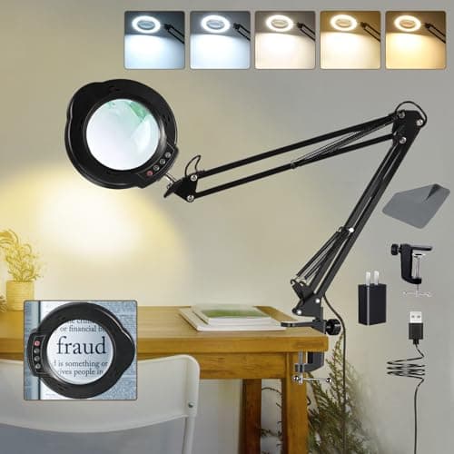 VUEJIC 12X Magnifying Glass with Light and Clamp, Magnifier with Light Hands Free,84 LEDs Real Glass Lens Magnifying Lamp for Close Work, Repair, Reading, Craft (Black 2) - Image 1