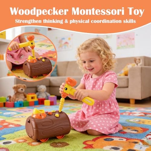 Jahenway Montessori Toys for 2 Year Old Girl and Boy, 4-in-1 Fine Motor Skills Toddler Toys Age 2-4, Woodpecker Worm Toy Magnetic Bird Feeding Game - Thumbnail 4