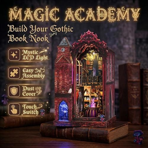 Book Nook Kit, DIY Miniature House Dollhouse Crafts Kit for Adults and Teens, Magic Castle 3D Wooden Puzzle Booknook Build Bookshelf Decor, Gifts for Family and Friends（Arcane Sprire） - Thumbnail 3
