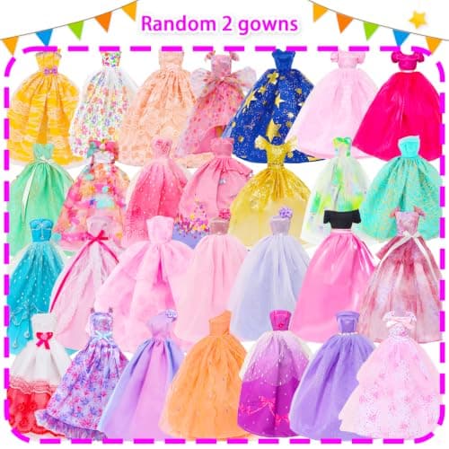 BJMOWIN 50pcs Doll Clothes and Accessories Including 2 Gowns 5 Short Dresses 2 Swimsuits 3 Tops and Trousers 10 Shoes 10 Hangers and 18 Accessories for 11.5 Inch Doll (No Dolls) - Thumbnail 4