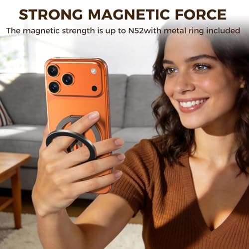 ZBHISHE Magnetic Phone Ring for MagSafe Grip [Dual-Sided Magnetic] [Magnet Phone Stand Grip Compatible with Car Mounts] Mag Safe Accessory for iPhone 17/16/15/14/13 Pro Max Plus, Grey - Thumbnail 6