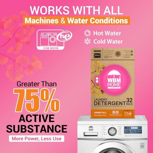 WBM Laundry Detergent Pods, 32 Count | Amber Fall Fragrance | 10 in 1 Laundry pods Detergent Ultra Power Cleaning with Plant-Based Scent, Extra Protection With 4D Stain Remover - Thumbnail 5