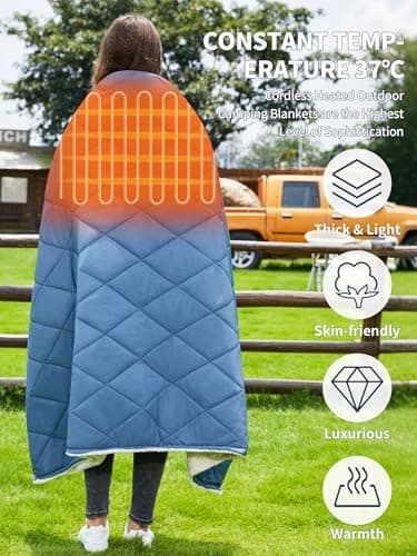 Heated Blanket Battery Operated,12V Cordless heating pad with 15000 battery,Heated Shawl Throw Blanket,Wearable Heated Blanket,Sherpa Lining,3 Heating Set for Car,Camping,Backpacking,Hiking,Travel - Thumbnail 2