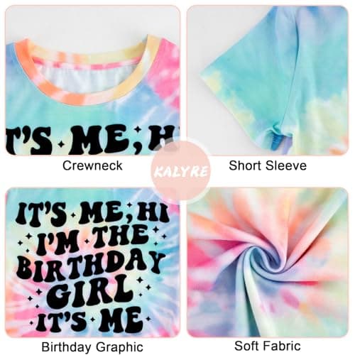Birthday Girl Shirt 13 14 Year Old Its My Birthday T-Shirt Outfits 13th 14th Cute Kids Letter Graphic Short Sleeve Tee Tops Colorful Tie Dye - Thumbnail 6