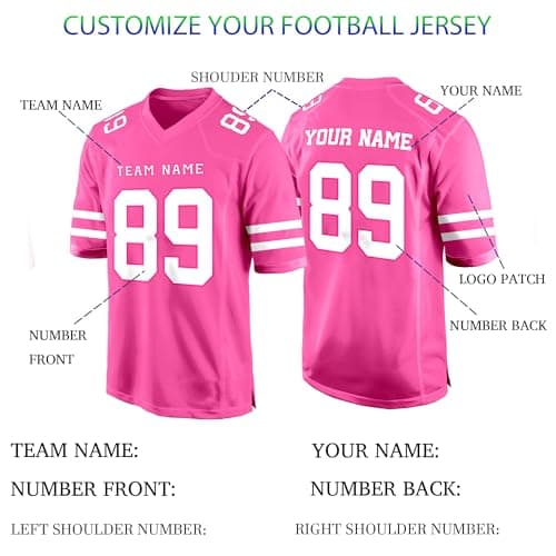 Rose Red Custom Football Jersey for Women Men Team Clothing Name Number Jerseys Personalized Shirt Youth Kids Customized Football Uniform Fans Birthday Gift - Thumbnail 5