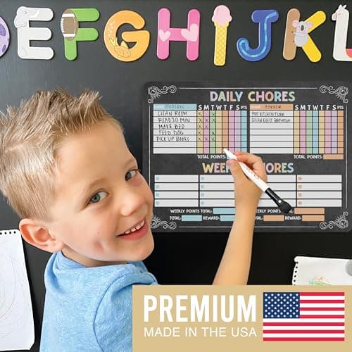 Hadley Designs Magnetic Chore Chart for Kids Multiple - Chores Board for Refrigerator, Dry Erase Task Chart for 2 Kids Daily Behavior, Family Weekly Planner for Teen and Adults, Chalkboard Chore Board - Thumbnail 4