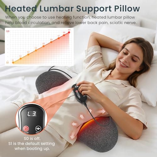 Sanivor 3 in 1 Lumbar Massager Support Pillow - Smooth Triple Fusion Back Massager with Heat,Vibration Massager & Airbag Traction for Pain Relief Deep Tissue Ergonomic,Memory Foam Lower Back Massager - Thumbnail 3