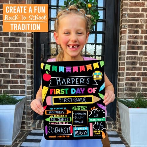 My First Day of School Sign with Marker -11"x14" Double-sided & Reusable Back to School Sign Board and Photo Prop for First and Last Day, Kindergarten PreK Preschool Chalkboard Back to School Supplies - Thumbnail 3