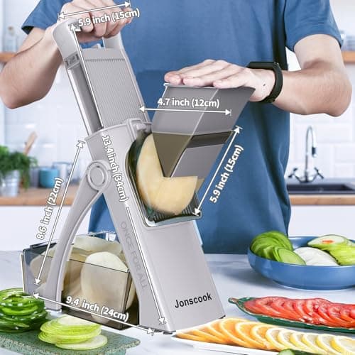 Jonscook All-in-1 Upgraded Safe Mandoline Slicer for Kitchen, with Handheld Spiralizer, Food Chopper with Container, Thickness Adjustable Vegetable Chopper, Potato French Fry Cutter (High-grade Gray) - Thumbnail 3