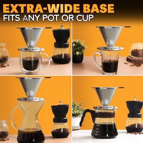 Pour Over Coffee Dripper - 3.18x4.48" Stainless Steel Pour Over Coffee Maker with Large Plastic Handle, Wide Secure Base and a Brush for Cleaning - Ensures Well-Balanced and Reach Tea Infuser - Thumbnail 6