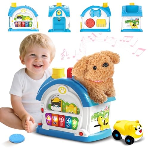 Ming You Interactive Toys for 1 2 3 Year Old Boy Gifts, Baby Musical Toy House with Stuffed Puppy, Car, Learning Educational Toy for Toddler 1-3, Christmas Birthday Gifts for 1 Year Old Boy (Blue) - Image 1