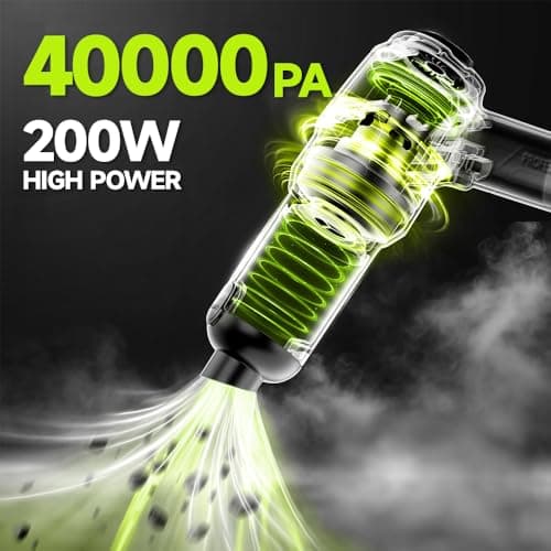 WOKEGI Handheld Car Vacuum Cordless, Portable Cars Vacuum Cleaner with 40000Pa High Power & Suction, Powerful 4-in-1 Hand Held Air Duster Fast Cleaning for Car,Home,Office,Pet Hair (Green) - Thumbnail 2