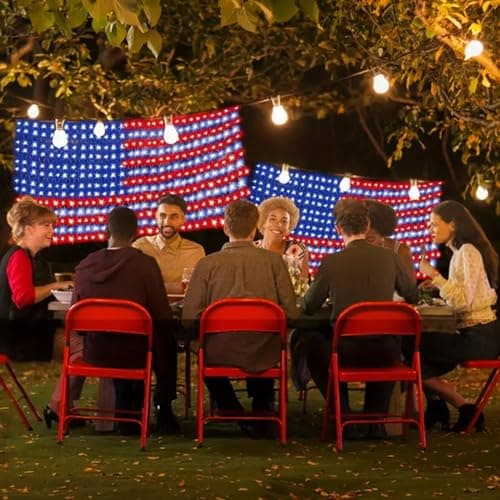MINIAO American Flag Lights, 420 Super Bright Lighted American Flag Net Light Waterproof US Flags String Light for Independence Day July 4th, Home,Yard, Garden Patio Yard Holiday Decoration - Thumbnail 5